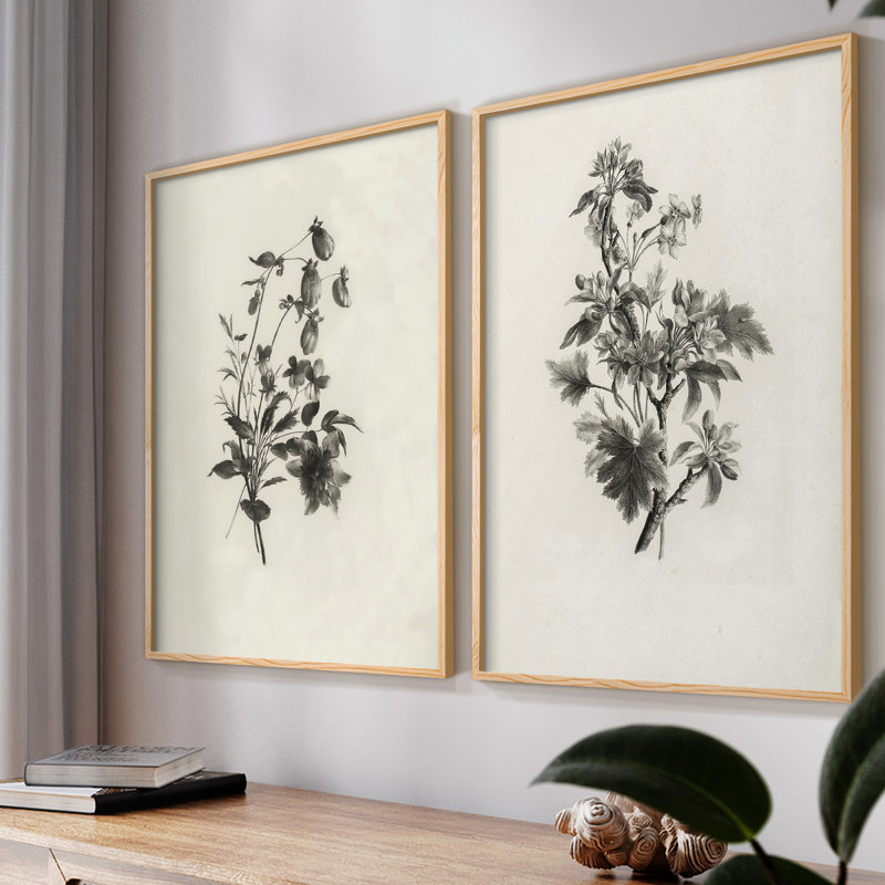 «Vintage Floral LXVII», impression giclée sur cadre - ensemble de 2, Naturel, H 12 po x l 30 po