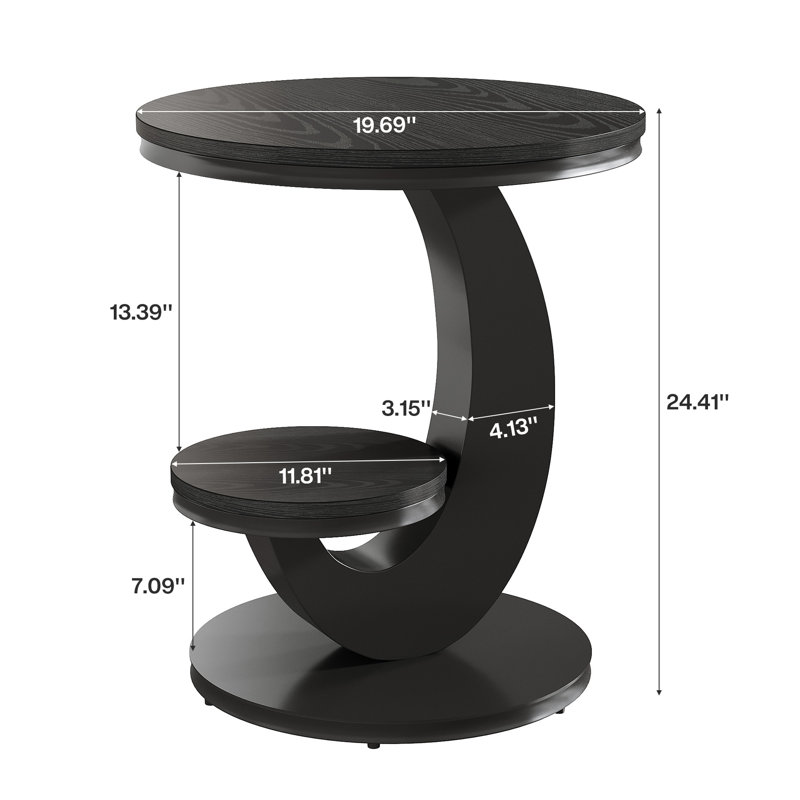 2 Tiers Round End Table Set of 2, Black