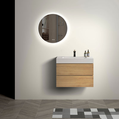 Meuble-lavabo mural au fini chêne naturel