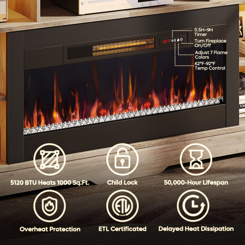 Benigno 70" W Tall Fireplace TV Stand with LED Lighting for TVs up to 80", Gray