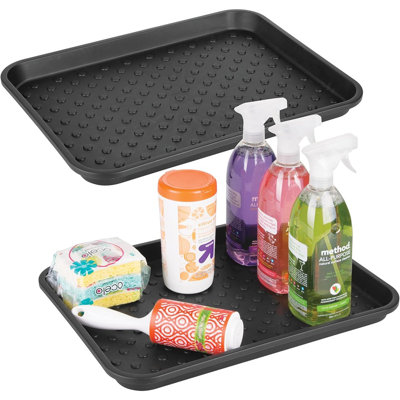 Under Sink Mat Tray For Cabinets, Entryways, Kitchen, Bathroom, Office, Or Dorm, Black (Set Of 2)