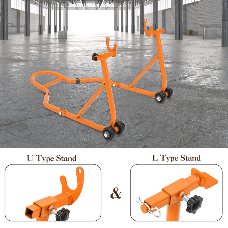 Béquille de levage pour moto, supportant jusqu'à 385 kg (850 lbs) avant et arrière, béquille universelle pour atelier, support de fourche avant, support de bras oscillant arrière en U et L, pour le stationnement, l'entretien et le nettoyage.