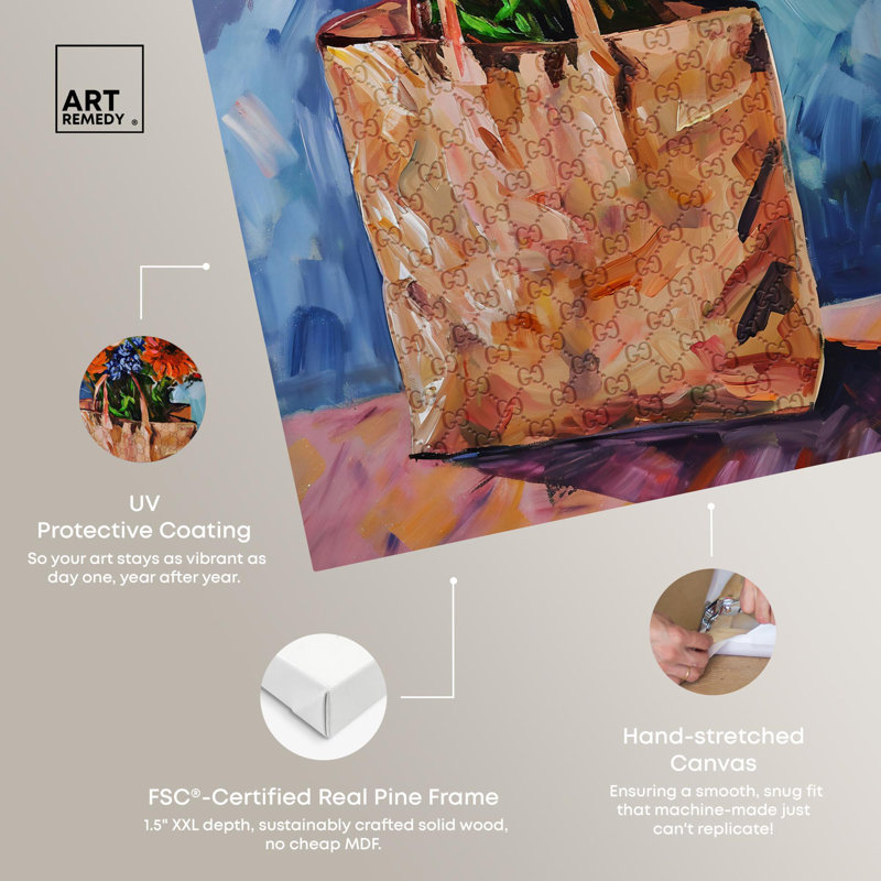Vibrant Floral Arrangement in Designer Bag Canvas Wall Art