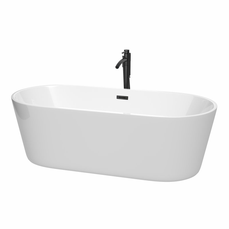 Carissa 71'' x 32'' Soaking Acrylic Bathtub with Faucet, White/Matte Black