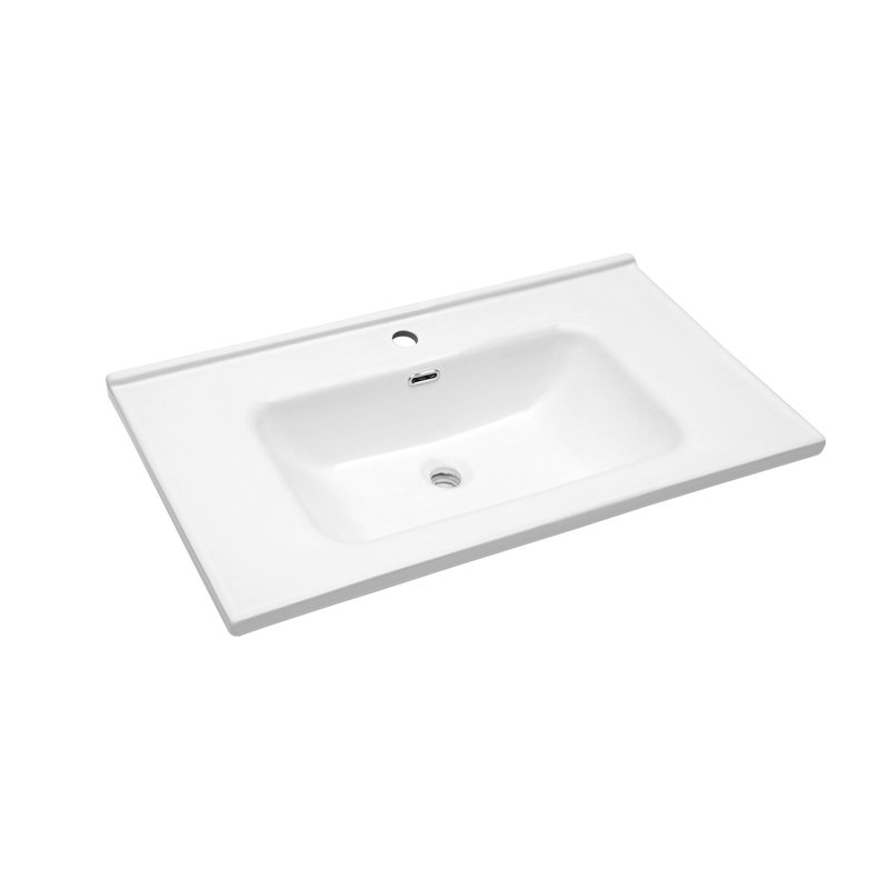 35" L White Ceramic Single Bathroom Vanity Top with Sink