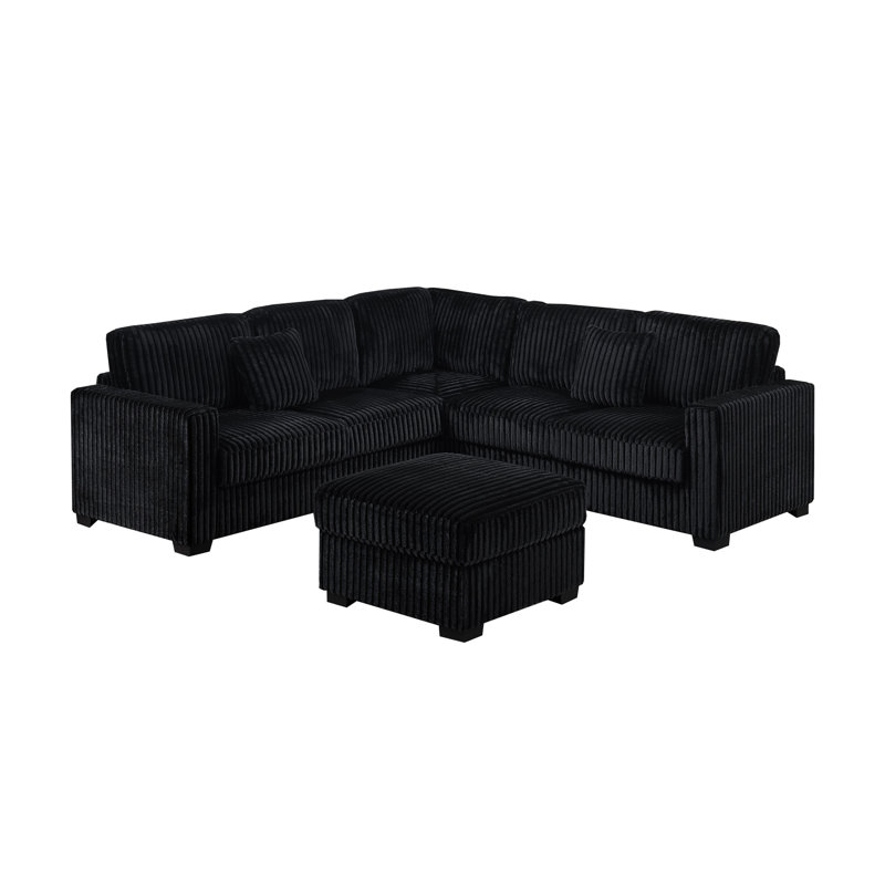 4Pc Modern Sectional Set Left And Right Arm Loveseat Matching Pillow Square Arms Cocktail Ottoman Plastic Legs Primary Living Room