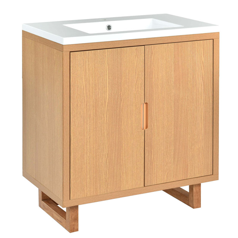 Ensemble de meuble-lavabo 30 po avec lavabo, armoire combinée, armoire de rangement pour salle de bain, structure en bois massif