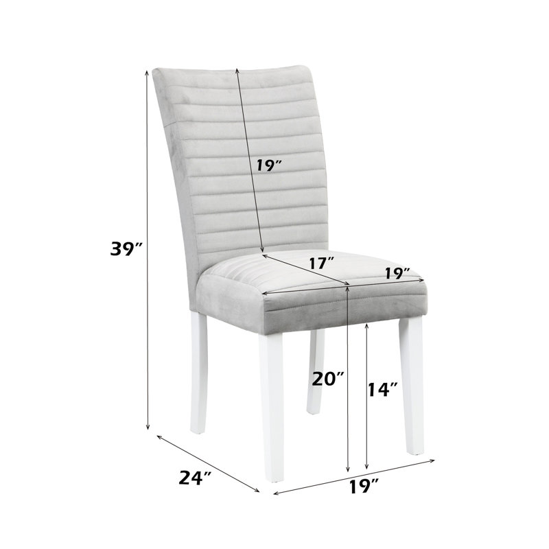 Velours gris et chaises d'appoint blanches ultrabrillantes (2 pièces) - Table de salle à manger rectangulaire de style construction et attrait Kd avec revêtement en verre trempé