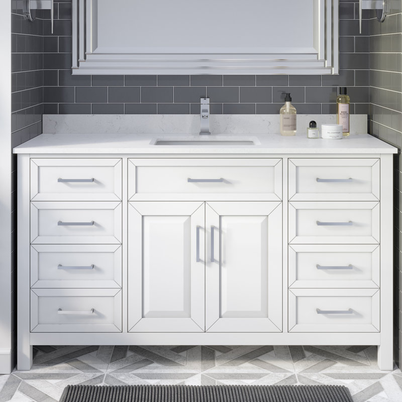 Domela 60" W x 22" x 35" H Single Sink Vanity with Power Bar and Drawer Organizer, White