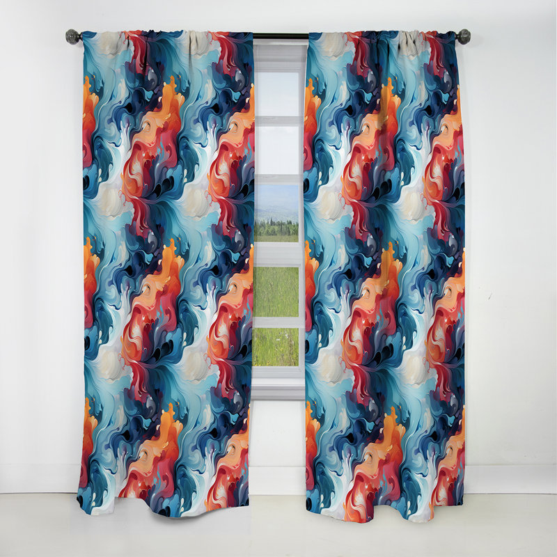 Blue And Orange Mystic Reverie Marble Pattern - Abstract Marble Blackout Curtain - 1 Panels, 52" W x 108" L