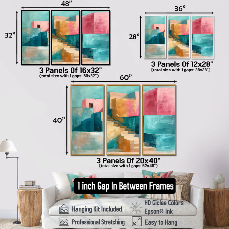 Ensemble d'art mural Barbeau - City Buildings, H 40 po x l 20 po x P 1 po, Toile avec cadre flottant noir