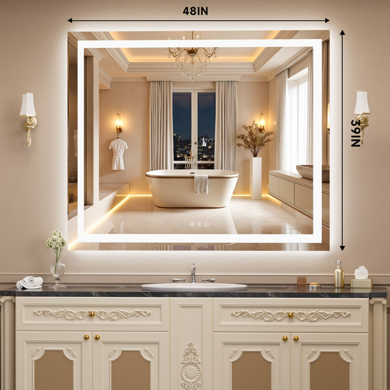UL Certified Bright Front & Back LED Bathroom/Vanity Mirror - Dimmable Anti-Fog Tempered Glass with 3-Color Adjustment