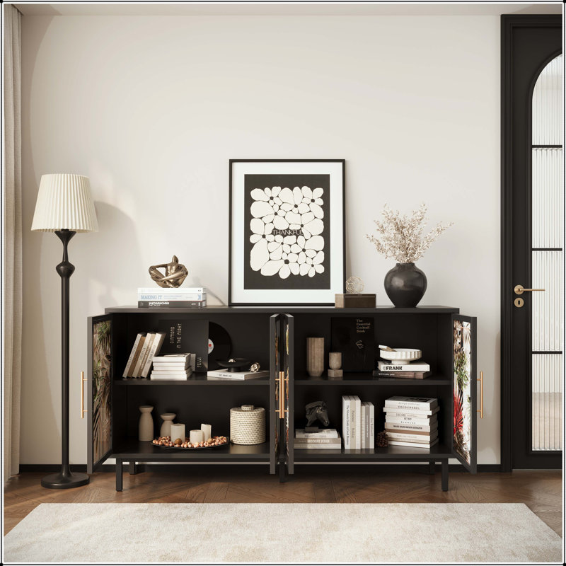 Armoire artistique avec portes en verre tropicales