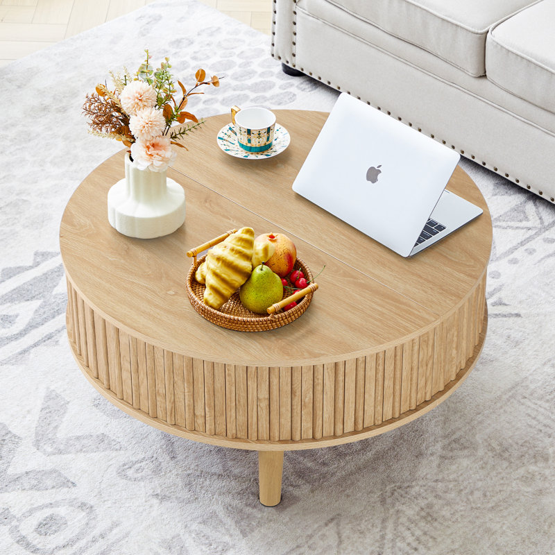 Table basse ronde à plateau relevable, Jaune