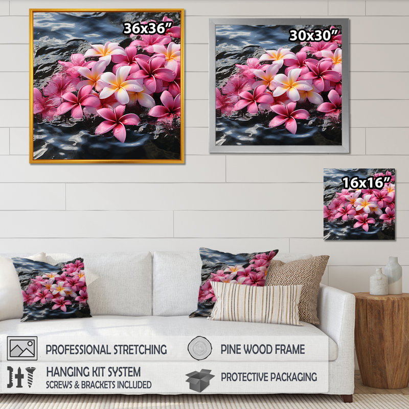 Plumeria rose II - art mural Plumeria, Toile tendue, H 36 po x l 36 po x P 1,5 po