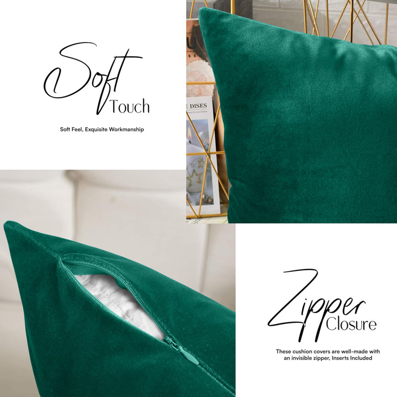 Luxury Square Throw Cushion Cover Pad set of 4, Dark Green