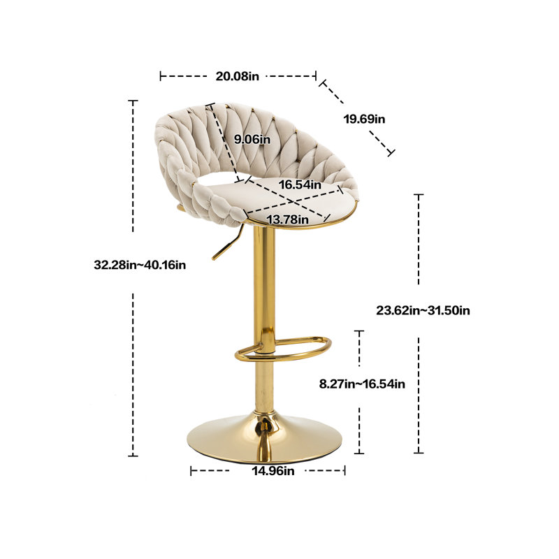 Hassiem Swivel Upholstered Adjustable Height Counter Stool with Metal Frame, Ivory