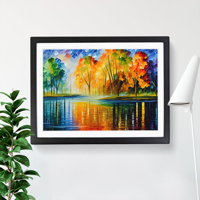 Pond by an Autumn Forest Abstract - Framed Print, Black, 34cm H x 46cm W x 2cm D