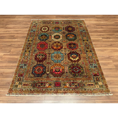 Original Hand Knotted Traditional Pattern Beige Wool and Cotton Rug