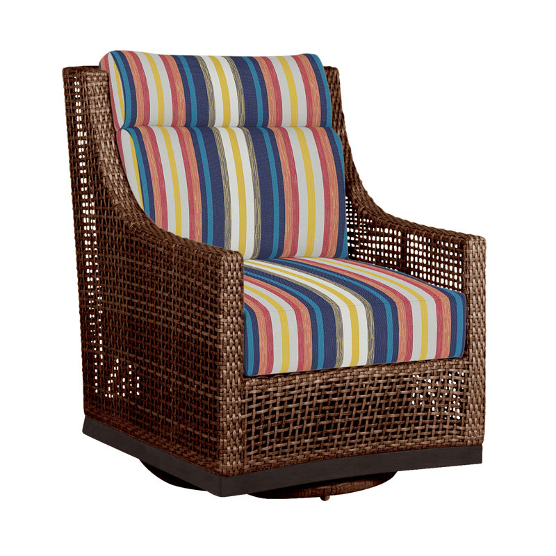 Outdoor Peninsula Gliding Wicker/Rattan Chair with Cushions, Welt + Standard fill, Rollo Cream InsideOut® Linen