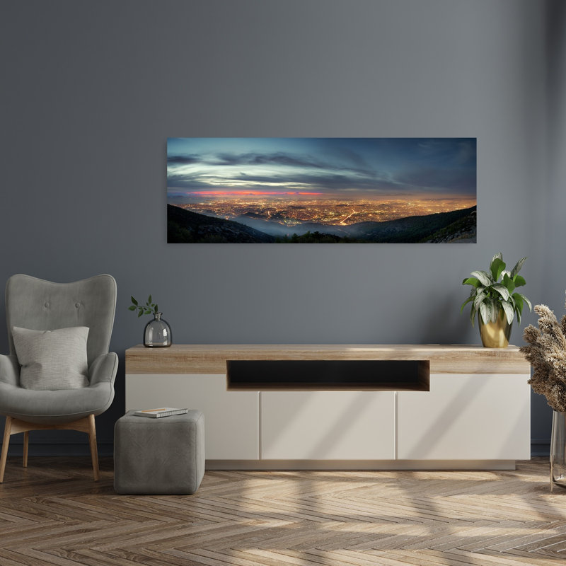 «Illuminated Night Cityscape Abstract Contemporary City Landscape», art mural, H 48 po x l 16 po