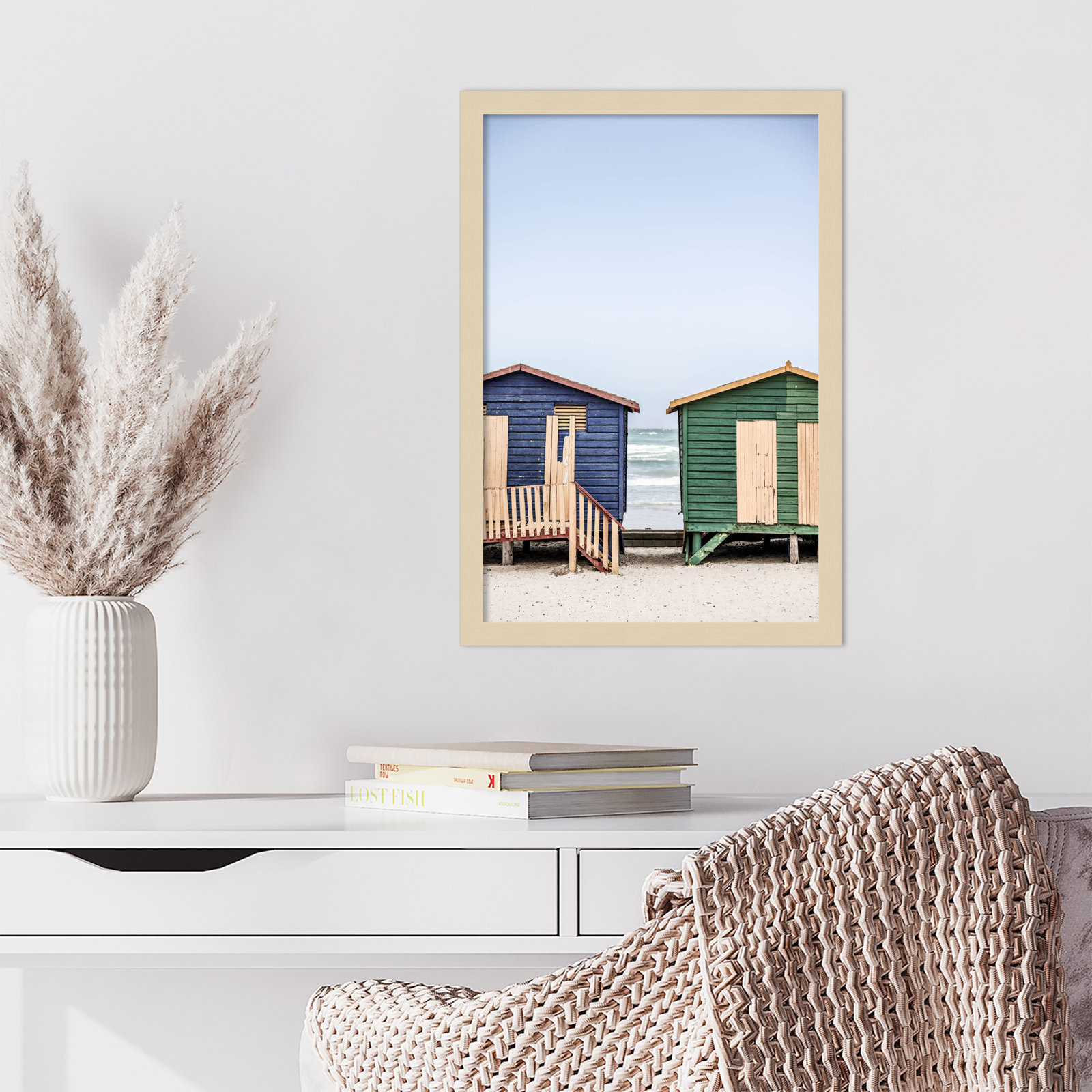 Popplewell "Blue and Green Huts" Print, Brown, 21" H x 15" W