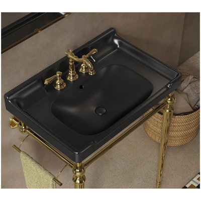 VICI 28" Bathroom Ceramic Basin with 3 pre-drilled hole, NO Cabinet and Faucet, Black