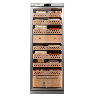 Armoire à cigares en acier inoxydable RACHING, humidificateur à cigares grande capacité 450L pour exposition, rangement et vieillissement, tiroirs et doublure en cèdre espagnol - argent
