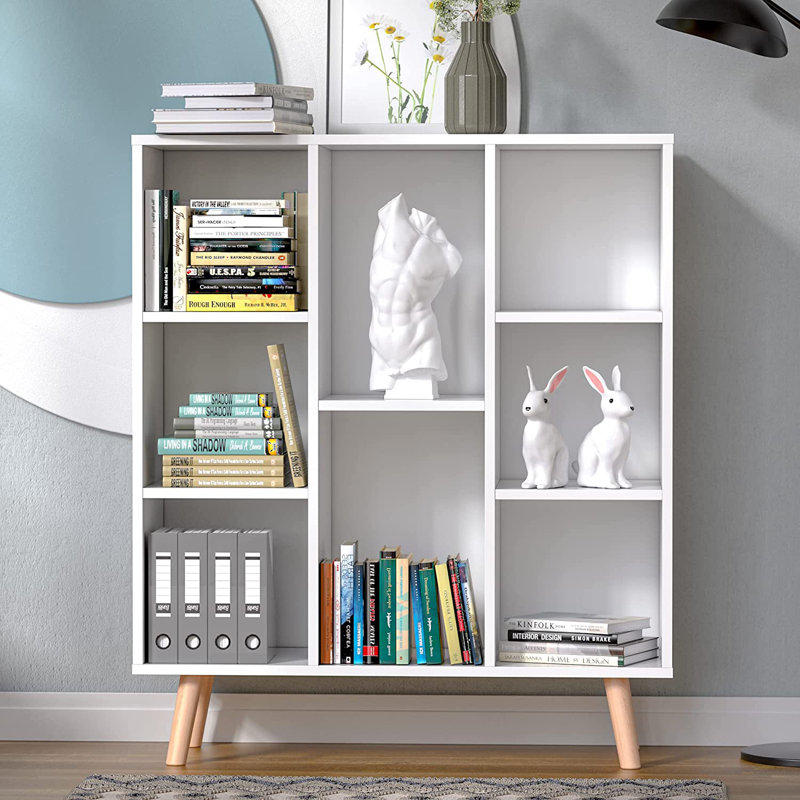 Johntavius 32" W x 37" H Bookcase with 8 Cubes, White