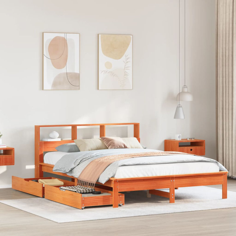 Juengel Solid Wood Storage Bed, European Kingsize (160 x 200cm), Wax Brown