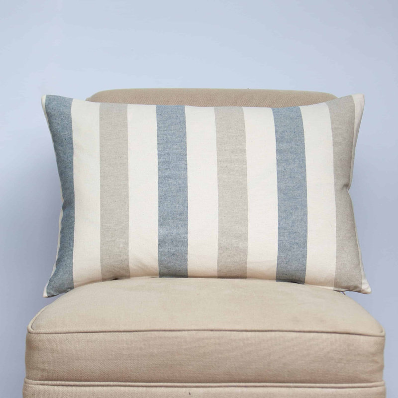 Striped Blue Cushion, 58x38cm, Feather filled