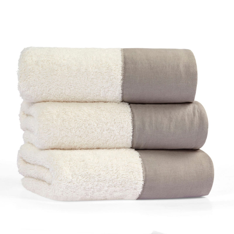 Serviette de bain 100% coton Dacus, Crème / gris