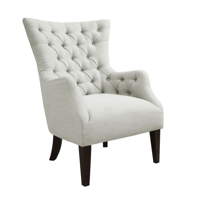Wing Chair With Solid Wood Construction And Button Seat Back, Chair, Birch Legs, High Density Foam Padding For Comfort, Fabric Covering, Stylish Seating