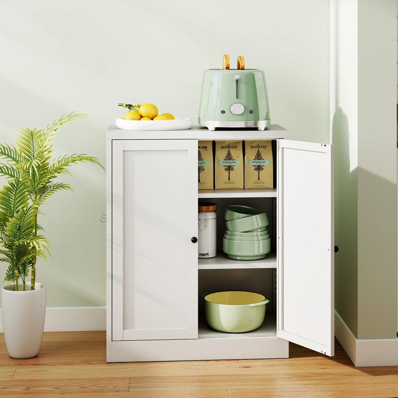  Armoire de cuisine de 27,6 po en métal blanc avec 2 tablettes réglables, rangement anti-basculement robuste pour la cuisine et la salle de bain