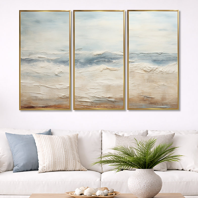 Rasch - Coastal Ocean Wall Art Set, Gold Floater Framed, 40" H x 60" W x 1" D