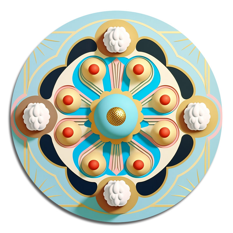 «Flourish Golden Consciousness II», art mural rond abstrait moderne sur métal, L 36 po x H 36 po