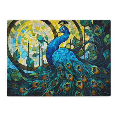 Peacock Geometric No.2  Glass Chopping Board