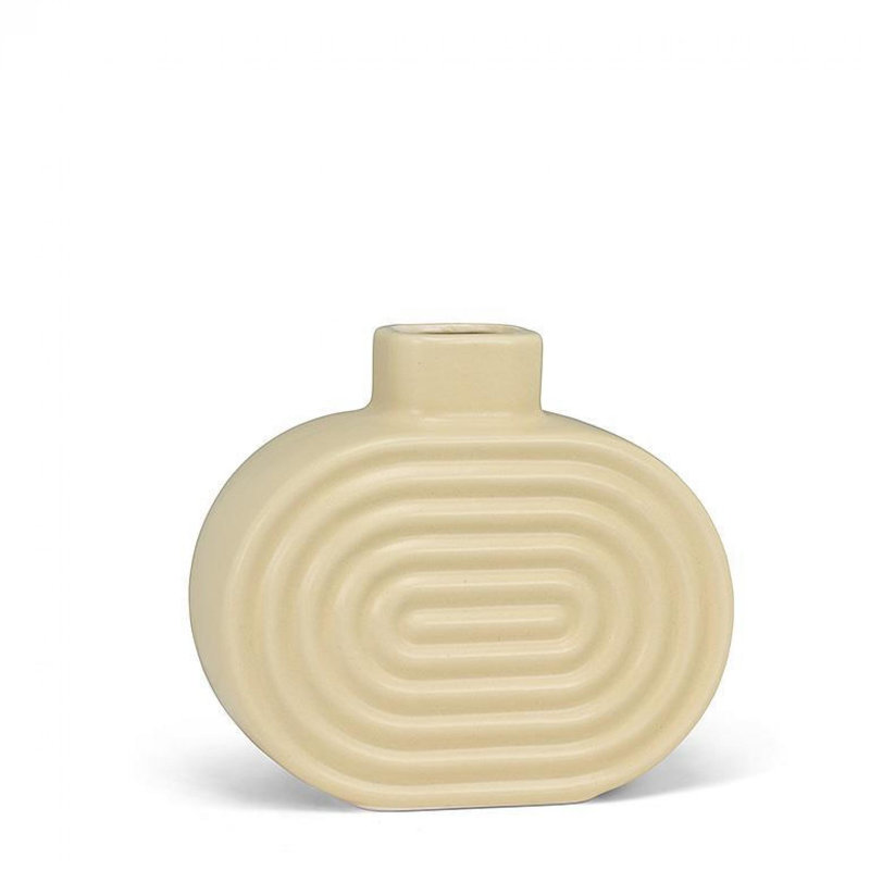 Abstract Faces Vase, 3" H x 6.5" W x 6" D, Matte Yellow