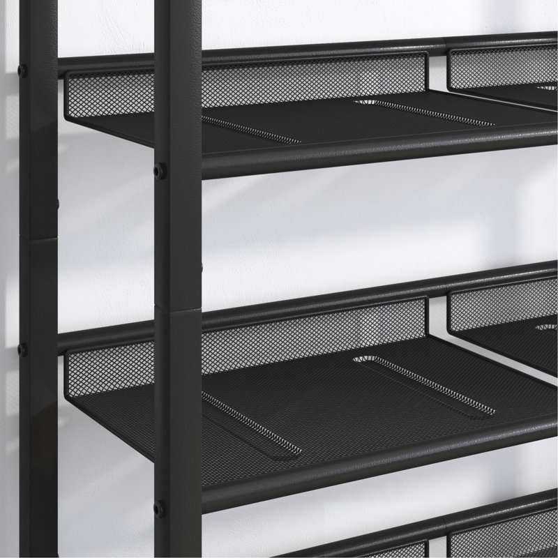 Range-chaussures réglable avec structure quadrillée à 4 couches - support industriel à solution compacte, 4 tablettes en filet, plateau de rangement en bois