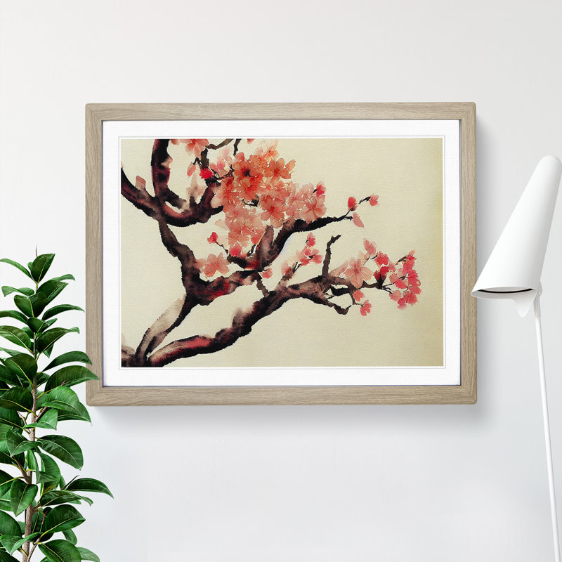 Cherry Blossom Flowers Vol.3 - Single Picture Frame Painting, 46cm H x 64cm W x 2cm D, Oak