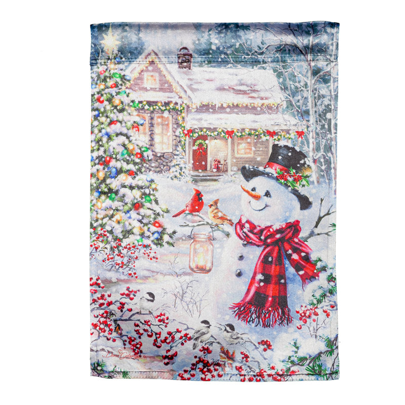 Maison de campagne dans le jardin de neige drapeau lustré