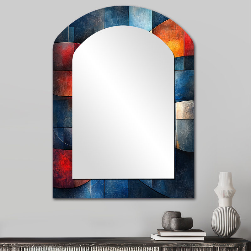Drapeau de l'unité des États-Unis «Fragments V» - miroir mural en arche rouge, 34 po x 25 po