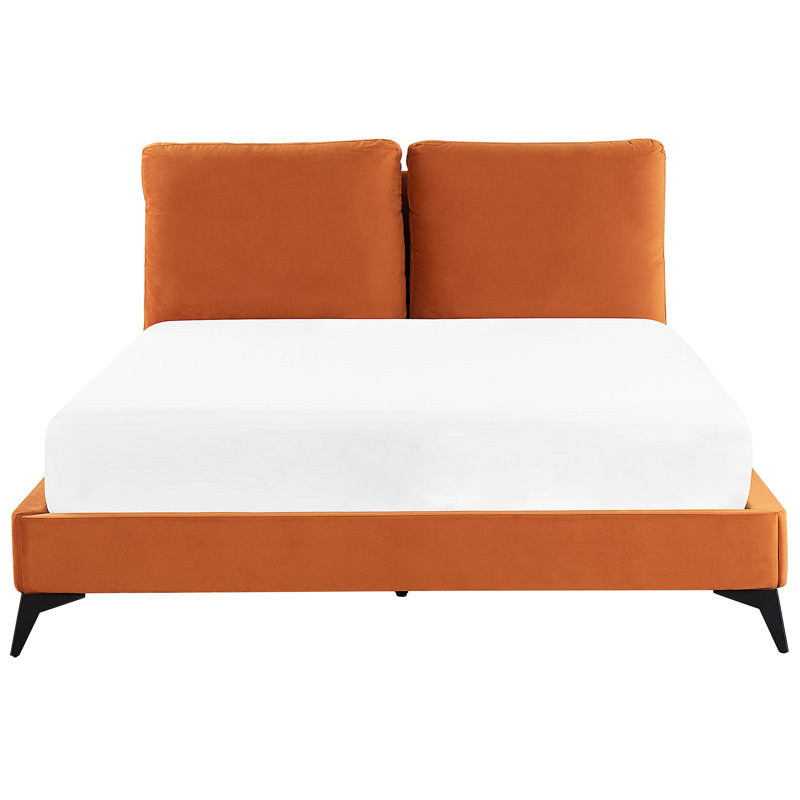 Rupendra Upholstered Velvet Bed, European Double (140 x 200cm), Orange