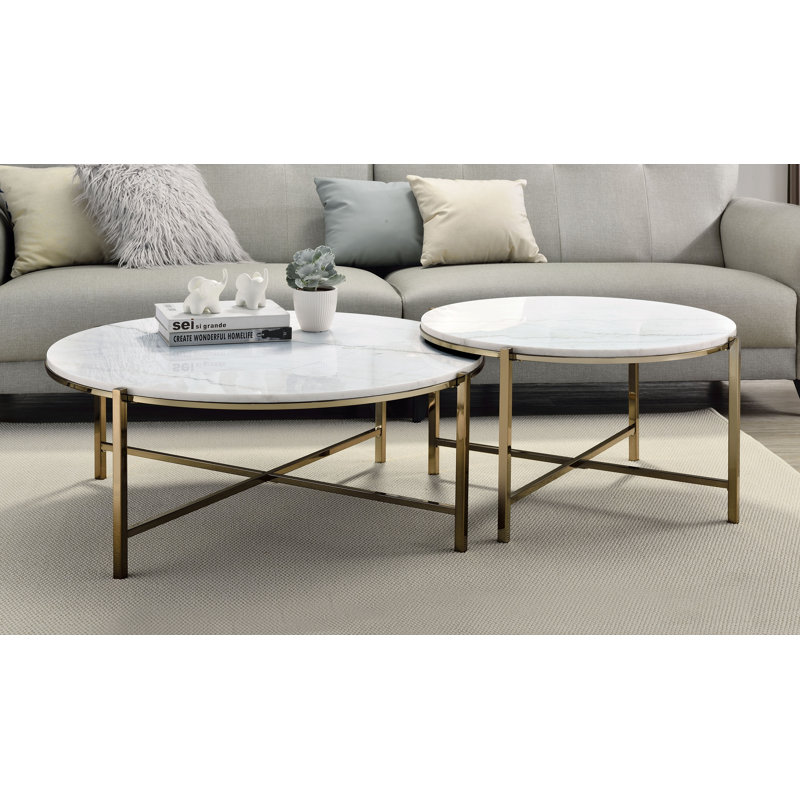 Zaidee Marble Top & Nickel Finish Nesting Table Set