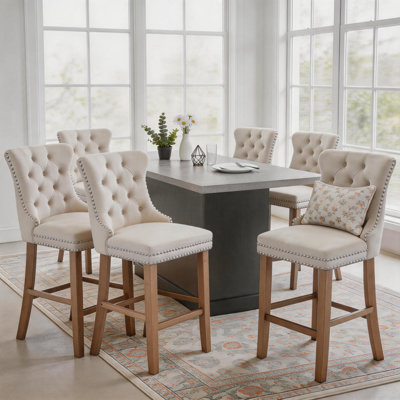 Modern Velvet Upholstered Counter Height Bar Stools (Set of 6)