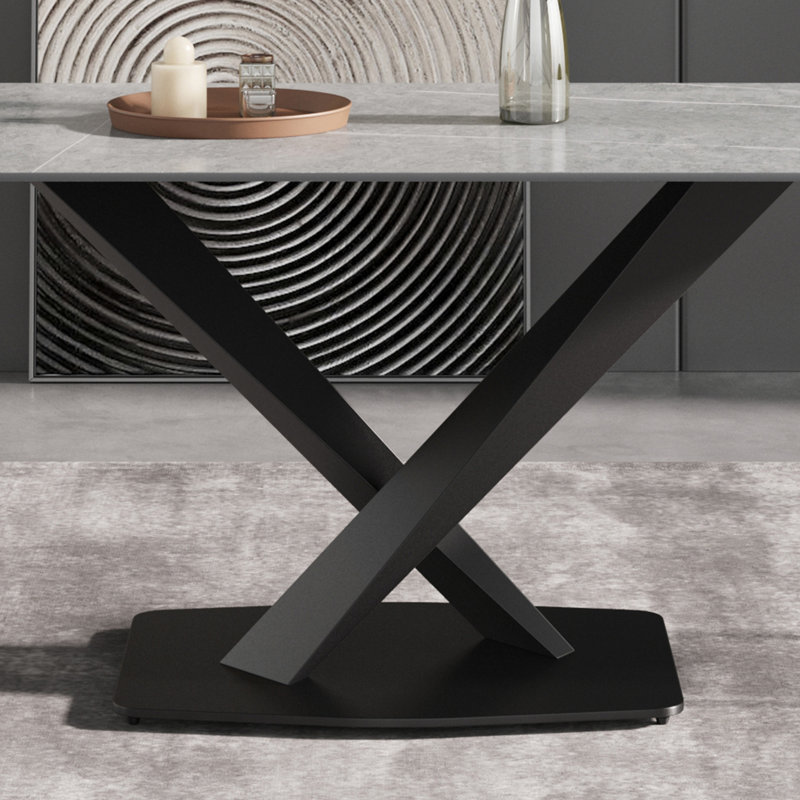 Sintered Stone Dining Table, Black, Gray, 29.53” H x 70.9" W x 35.4" D