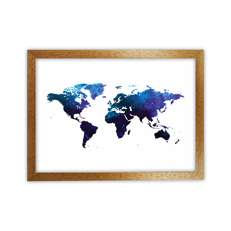 Galaxy World Map - Print, Brown Framed, 46cm H x 34cm W x 3cm D