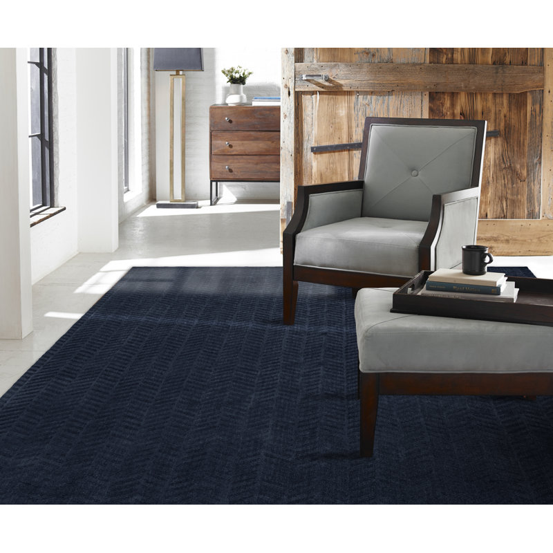Chevron bleu tissé à la main Tapis décoratif, Rectangle 2 pi x 3 pi