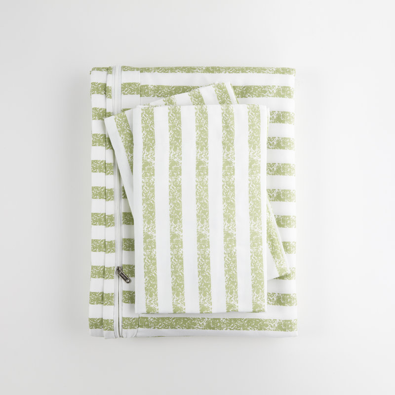 Sage and White Striped Queen Microfiber Duvet Cover Set
