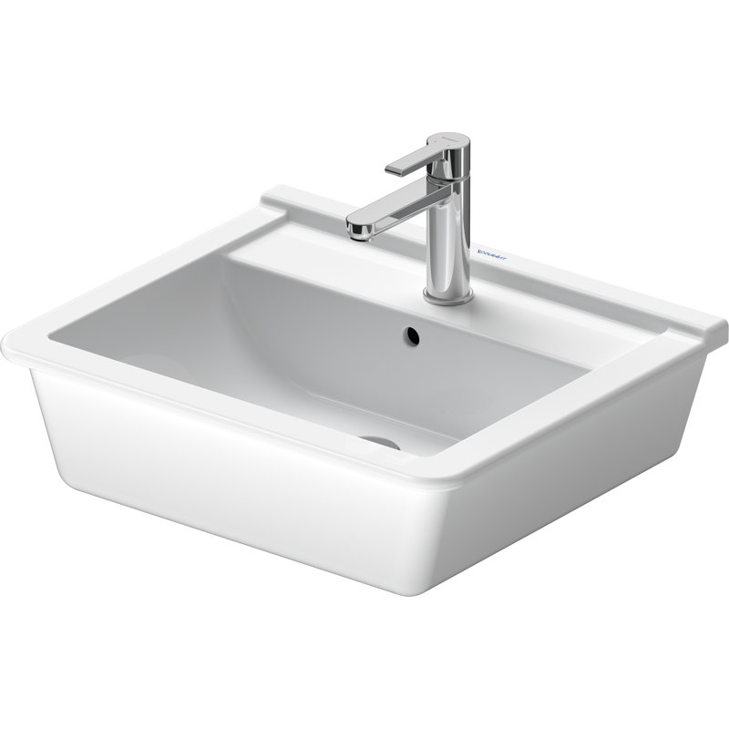 Starck 3 White Ceramic Rectangular Drop-in Bathroom Sink with Overflow
